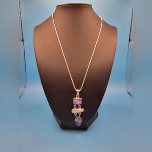 JTV Sterling Silver Large Tanzanite and pearl rough Necklace